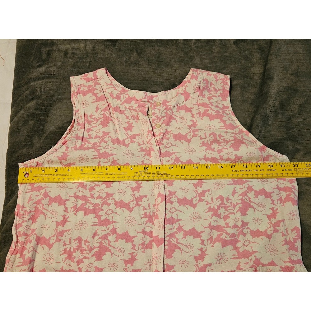 LOFT Pink White Floral Sleeveless Peplum Blouse XL Hibiscus Print Tiered Top - Picture 4 of 5